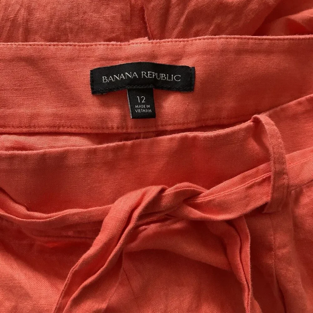 Banana Republic High Rise Wide Leg Linen Pants 12 Palazzo Sedona Coral Orange